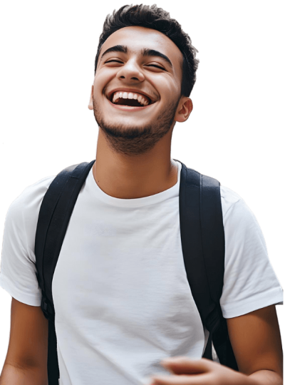 joven estudiante ríe brillante pasillo tecnológica del oriente Bucaramgana